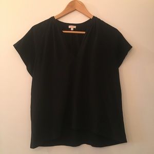 Cuyana gathered silk blouse, short sleeve, black